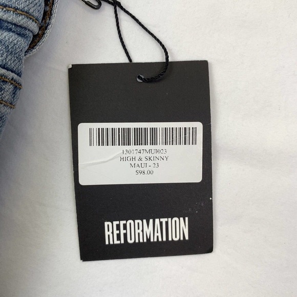 Reformation High Waisted Skinny Denim Jeans Size 23 Blue Maui Distressed NWT - Picture 3 of 15